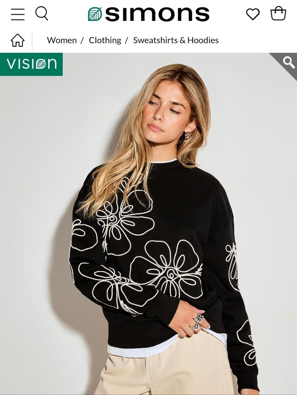 Icone Flowers Embossed Sweatshirt Black Sz. L